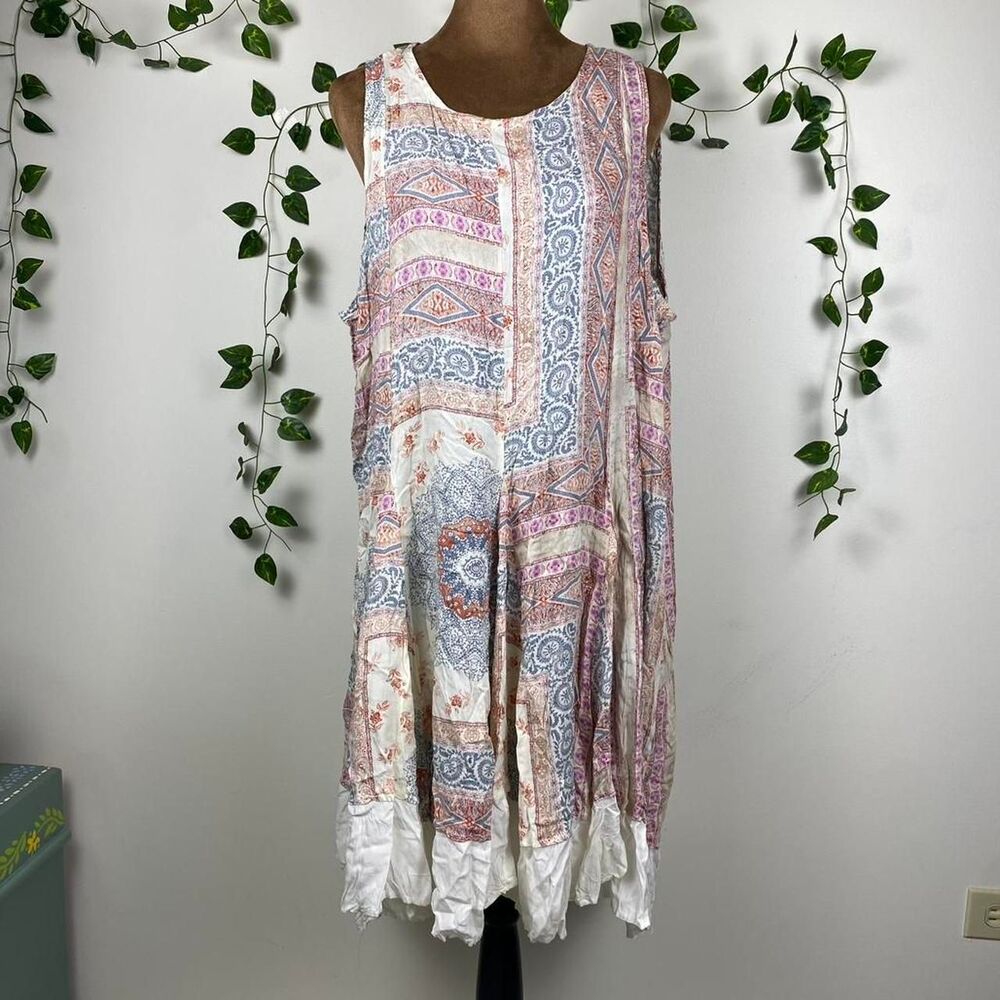 Altar'd state Patchwork handkerchief Boho maxi dress flair ruffle trim cottage